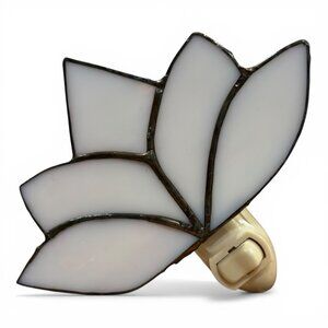 VTG Stained Glass Lotus Night Light 5" Tall White Plug-In Lamp Home Decor Boho